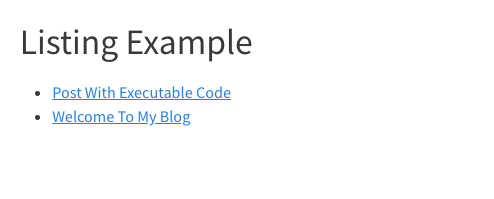 A custom listing output showing a list of document titles as links.